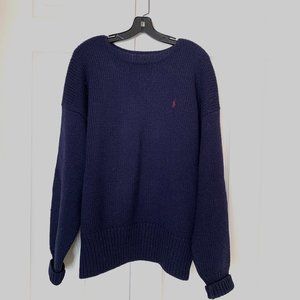 POLO by RALPH LAUREN !00% Wool Logo Men Substantial Sweater Navy Blue Sz XL